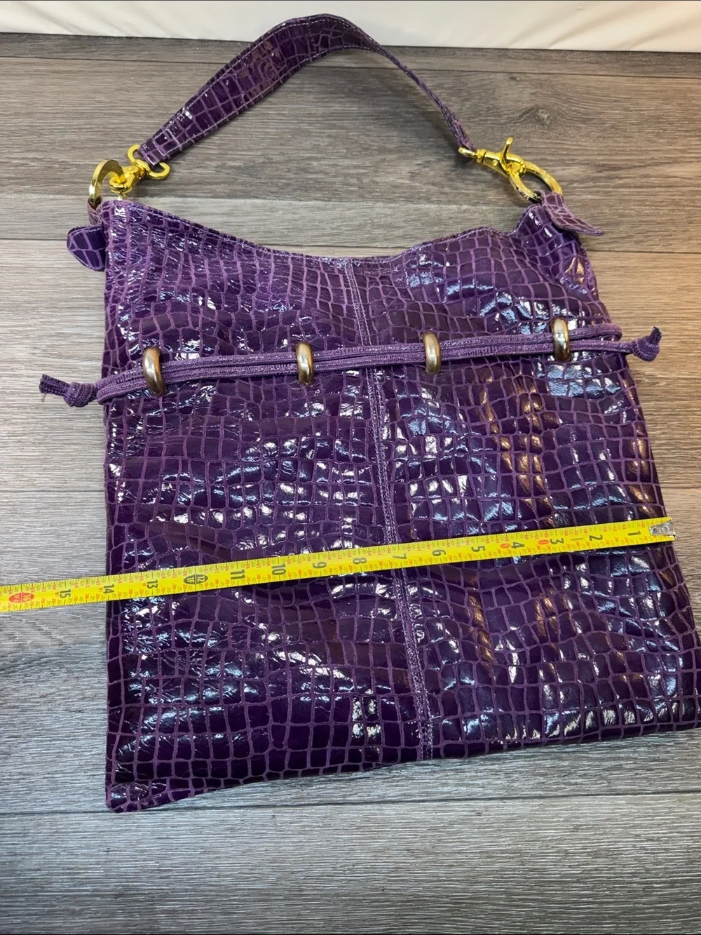 Andre Oliver Purple Croc-Embossed Shoulder Bag with Gold Hardware